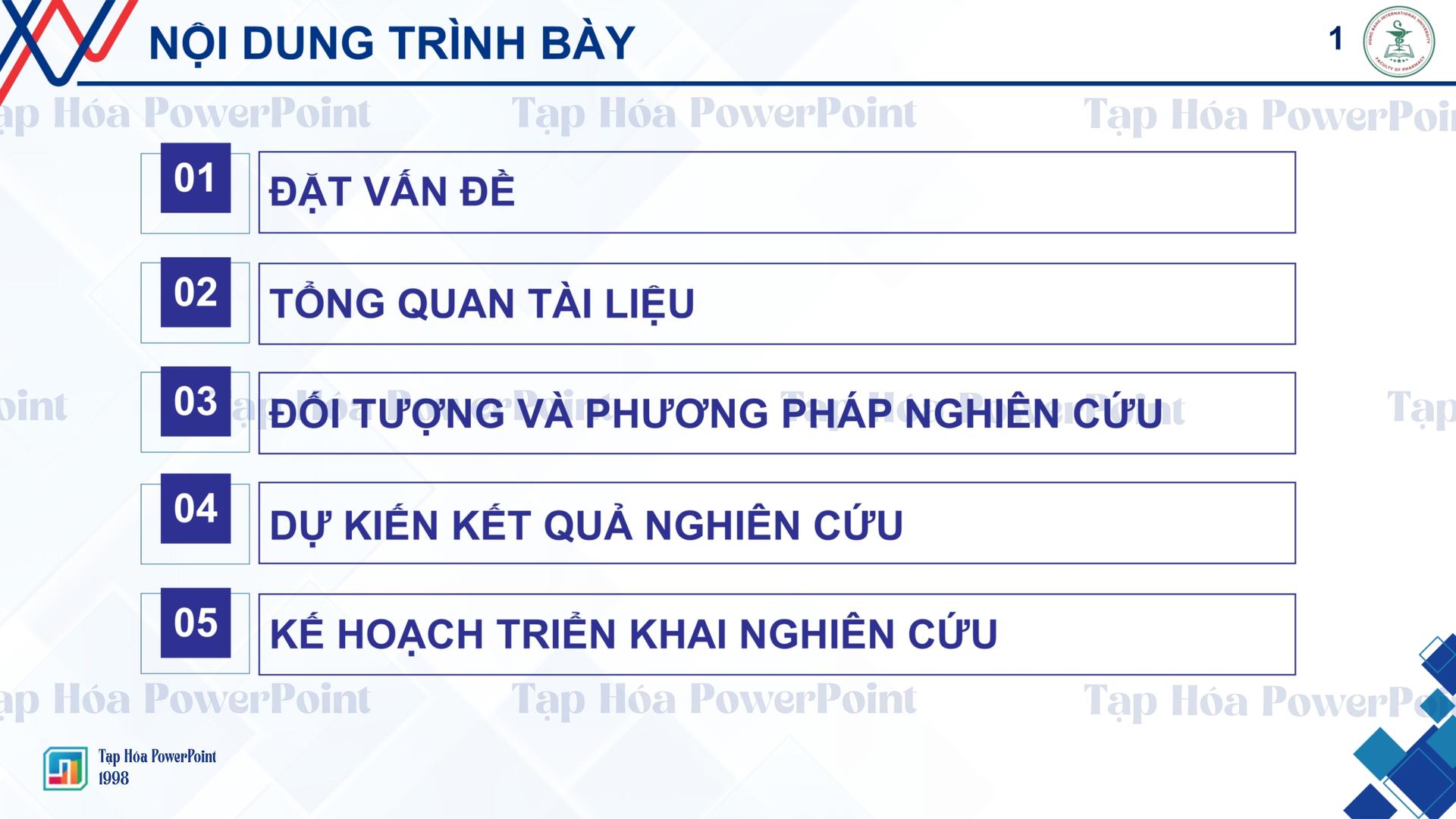 Mẫu SLIDE ĐỀ CƯƠNG ĐỀ ÁN THẠC SĨ DƯỢC HỌC - 2
