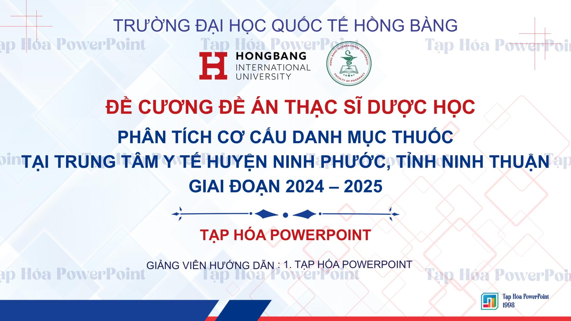 Mẫu SLIDE ĐỀ CƯƠNG ĐỀ ÁN THẠC SĨ DƯỢC HỌC - 1